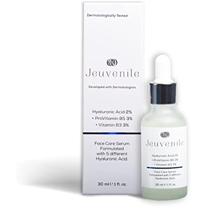 Jeuvenile 2% HYALURONIC ACID FACE SERUM - ANTI-WRINKLE SKIN CARE WITH 3% PROVITAMIN B5 AND 3% VITAMIN B3, ANTI-AGING MOISTURISER SERUM FOR WOMEN AND MEN | ALL SKIN TYPES | 30 ML. - Image 1
